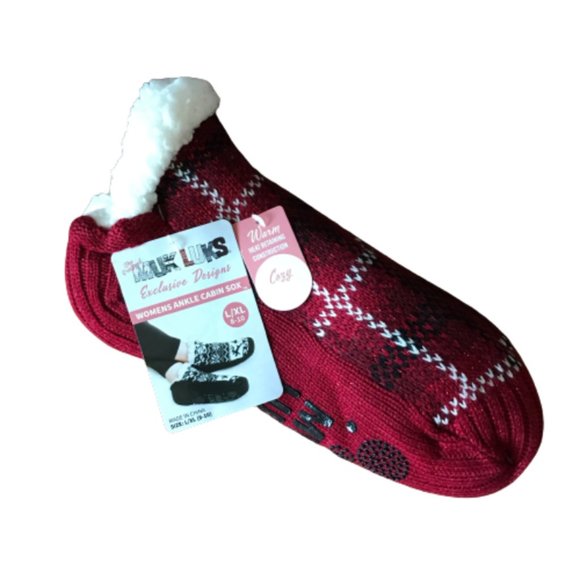 Muk Luks Accessories - Muk Luks Ankle Cabin Sox Slipper Socks, Faux Sherpa Fur Lining, Size L/XL (8-10)